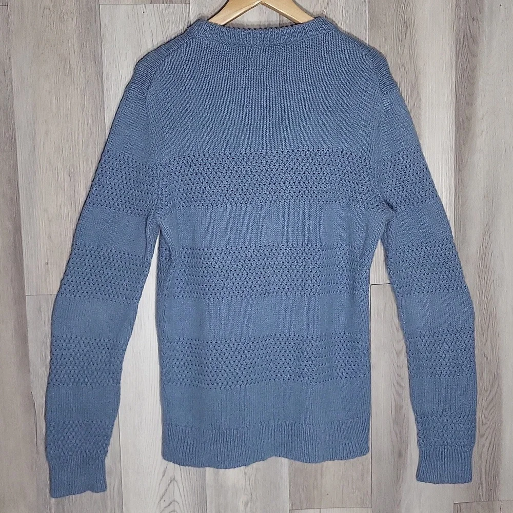 J Crew Mens Medium Linen Blend‎ Sweater Open Knit Accents Heavyweight Crew Neck